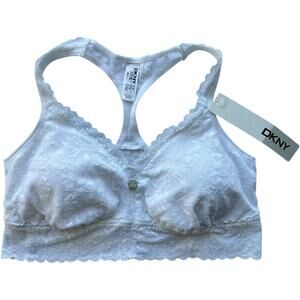 DKNY White Lace Bralette Racerback Bra Size L NWT